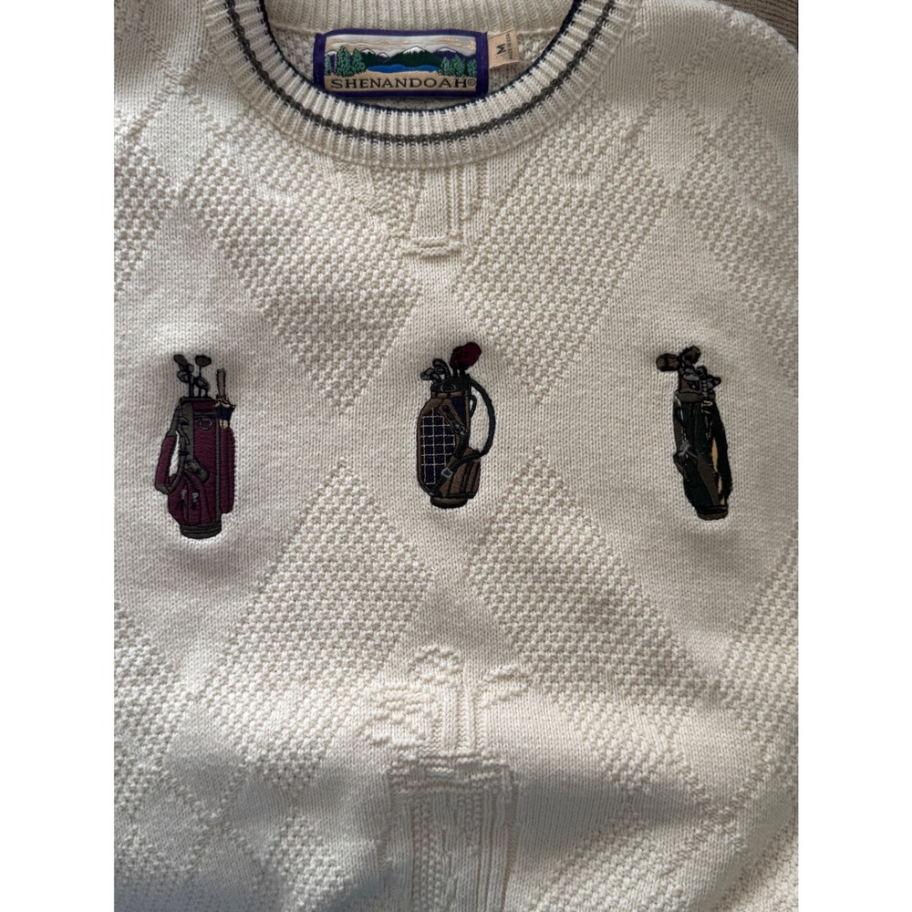 Vintage Shenandoah Mens 90s Embroidered Chunky Knit Sweater M Preppy Oldmoney‎ - Picture 11 of 13